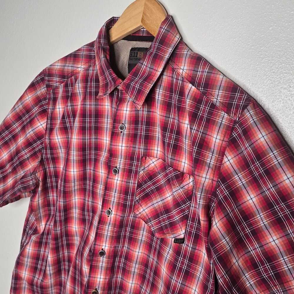 5.11 Tactical Men's Medium Red Plaid Snap Up Short Sleeve Shirt